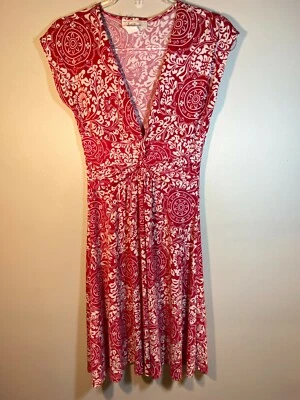 Sushi Flower Womens S Red White Paisley Floral Print Stretch Jersey Dress  - Image 1 of 4