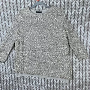Damen Medium Zara Strick beige Pailletten Lagenpullover - Bild 1 von 11