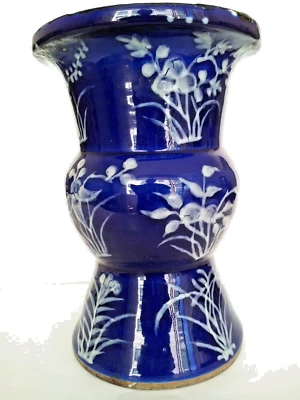 Antiguo plano de calabaza doble azul polvo chino, siglo XIX Foto 1 de 4