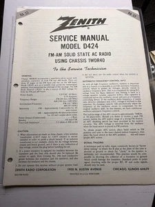 ZENITH ® Model D424 Chassis 1WDR40 Solid State AC Radio Service Manual © 1968 - Picture 1 of 8