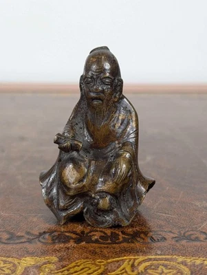 Pacote chinês - figura de bronze dourada de Lu Dongbin com pergaminho, Ming para Qing inicial - Imagem 1 de 4