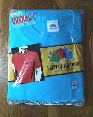 Nueva Camiseta De Colección 1991 Fruit Of The Loom Bolsillo Grande L EE. UU. Azul Teal Individual  Foto 1 de 4