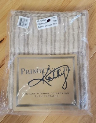 Par de cortinas de café a rayas Primitives by Kathy Tiers casa de campo 24" NUEVO Foto 1 de 4
