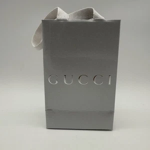 Authentic Gucci Holiday Silver GIFT Small Paper Bag 11.25"x6.76"x2.75" & TAG NEW - Picture 1 of 11