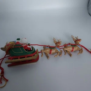 Mini Santa In Sleigh And Two Cute Reindeer Vintage With Side Hangers - Picture 1 of 6