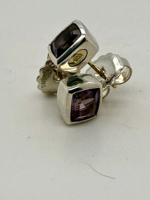 Lagos Sterling Silver & 18K Gold Amythest 7x5mm Cushion Bezel Set Stud Earrings - Image 1 of 4