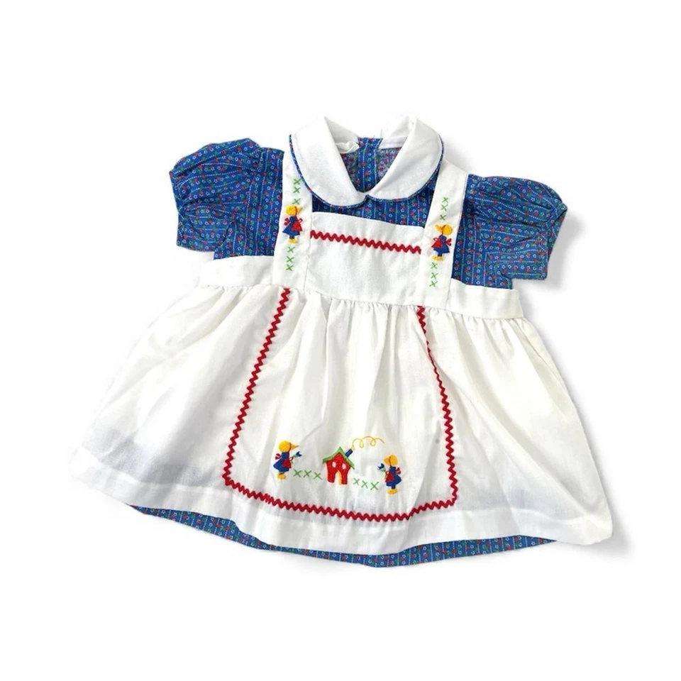 Delantal y vestido bordados de colección | Cuello floral azul | Pradera Cottagecore | 3T Foto 1 de 4