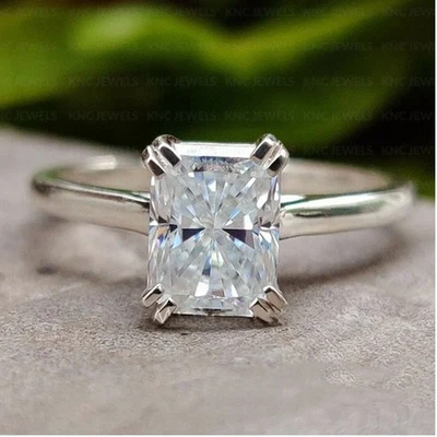 3.50CT Radiant Cut Solitaire Moissanite Engagement Ring In 14k White Gold Plated - Image 1 of 4