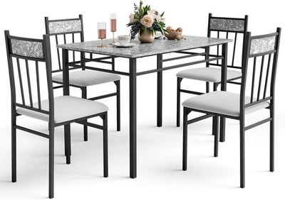 5 Piece Dining Table Set for 4,  Kitchen Table and Chairs Set of 4, Grey - Image 1 of 4
