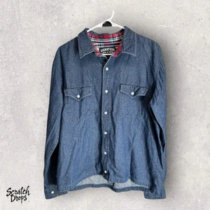 Signature Men's Large Denim Shirt Long Sleeve Button Up Casual Blue Jean Top - Picture 1 of 3