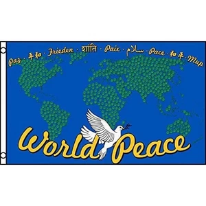 BANDIERA PACE NEL MONDO CON CARTA 150x90cm - BANDIERA DELLA PACE 90 x 150 c NbbD - Foto 1 di 1