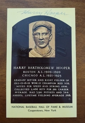 JSA HARRY HOOPER SIGNED AUTO GOLD HOF PLAQUE POSTCARD BOSTON RED SOX  - Image 1 of 2