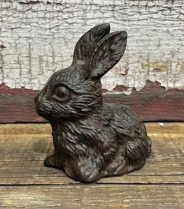 Bunny Rabbit Cast Iron Brown Small 4.5” Tall Decorative Figurine - Picture 1 of 4