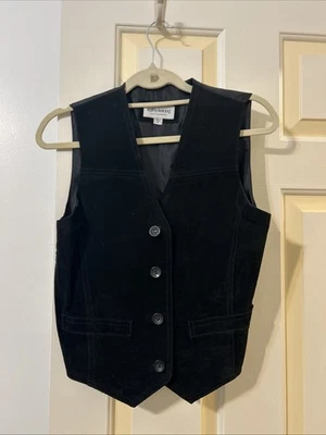 VTG Kathy Ireland, Genuine Leather Suede Vest With Pockets, Black Size Small - Image 1 of 4