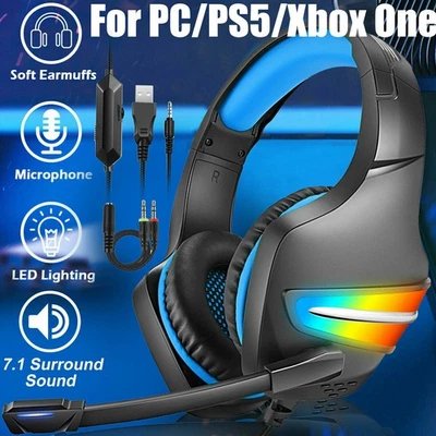 Pro Gaming Headset Mic 7.1 Surround Sound RGB USB Headphone for PS/Xbox ONE/PC - Image 1 of 4