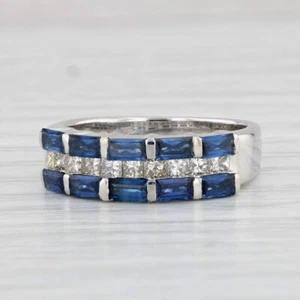 1.95ctw Zafiro Azul Anillo con Diamante 14k Oro Blanco Talla 6 Apilable - Imagen 1 de 10