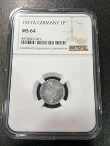 1917 A MS64 Germany Aluminum 1 Pfennig UNC NGC KM 24 TOP GRADE World War I - Picture 1 of 2