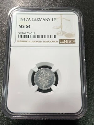 1917 A MS64 Germany Aluminum 1 Pfennig UNC NGC KM 24 TOP GRADE World War I - Image 1 of 2