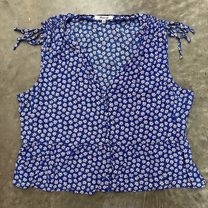 Madewell Blouse Tie Cap Sleeve Womens Size 16 Blue Floral Top Peplum - Bild 1 von 4