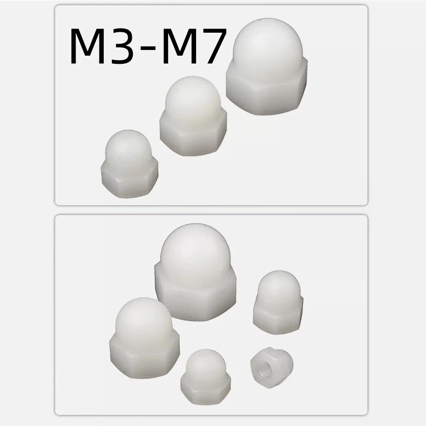 20* Nylon Hutmutter M3 M4 M5 M6 M7 hohe Form Nylon-Kunststoff Hutmuttern Muttern - Bild 1 von 4