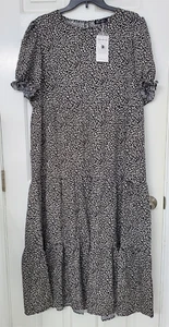 Women Pretty Garden Animal Printed Puffed Sleeve Ruffle Long Dress X Large NEW - Picture 1 of 6
