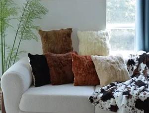 Real Rex Rabbit Fur Pillow Case Soft Sofa Cushion Cover Bedside Decor 18inx18in - Picture 1 of 26