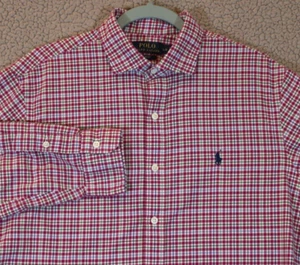 Polo Ralph Lauren Shirt Mens Large Tartan Plaid Cotton Long Sleeve Slim Fit Logo - Picture 1 of 20