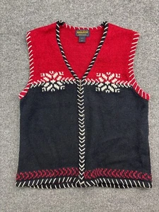 Vintage Woolrich Full Zip Sweater Vest Women's Large Fair Isle Snowflake Ski - Picture 1 of 6