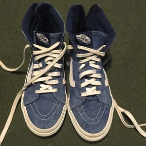 Vans off the Wall Blue Suede Sk-8 Hi Top Zip Womens Size 5 Men 3.5 Skate Shoe SB - Picture 1 of 5
