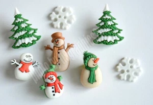 Adornos con botón Jack Frost / muñeco de nieve mixto ~ árboles ~ copos de nieve - Imagen 1 de 3