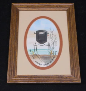 Dipinto acquerello vintage Sandy Lord incorniciato, Amish Buggy & Cat - Foto 1 di 6