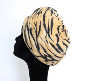 Prestige Paris Vintage Damas Turbante Sombrero - Años 60 - Estampado Beige Animal - L / XL - Imagen 1 de 7