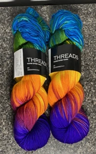 Lot of 2 Skeins THREADS hand dyed 100% Merino Wool Rainbow Bright - Picture 1 of 3