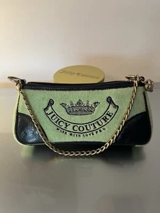 Juicy Couture Vintage Baguette shoulder Hobo Bag, Y2K HTF Terry Cloth Leather - Picture 1 of 20
