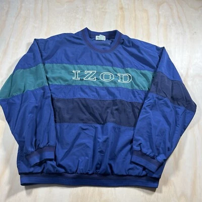 A3147 De Colección Años 90 Izod Suéter Chaqueta Logo Spellout Rompevientos Verde Azul Grande Foto 1 de 4