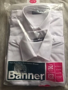 Banner Twin Pack Girls White Short Sleeve Blouse Age 5-6 chest 26'' / 66 cm new - Picture 1 of 4