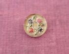 Exquisite Antique Vtg Reverse Paint 2 Piece Floral Glass Button Diminutive