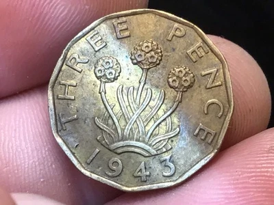 1941 o 1942 o 1943 o 1944 o 3 peniques, Inglaterra, británicos, Segunda Guerra Mundial, 1 moneda Foto 1 de 4
