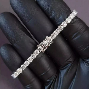 6.50 Ct Round Natural H-VS1 Diamond Tennis Link Bracelet Solid 14K White Gold 7" - Picture 1 of 9