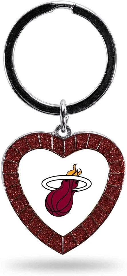 Miami Heat Metal Keychain Rhinestone Colored Heart Shape - Image 1 of 1