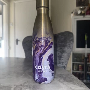 COSTA Coffee Travel Flask Bottle Gold Purple Marble - Picture 1 of 3