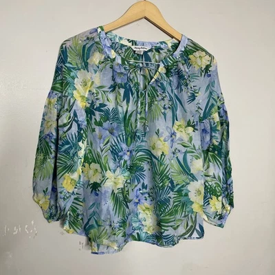 Tommy Bahama Silk Paisley Top XS Womens Blue Quiet Luxury Boho Cottage Peasant - Image 1 of 4