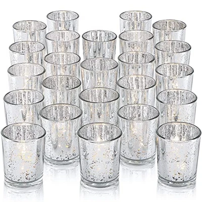  Candelabros votivos para mesa - Vela votiva de vidrio mercurio 24 piezas plateada Foto 1 de 4