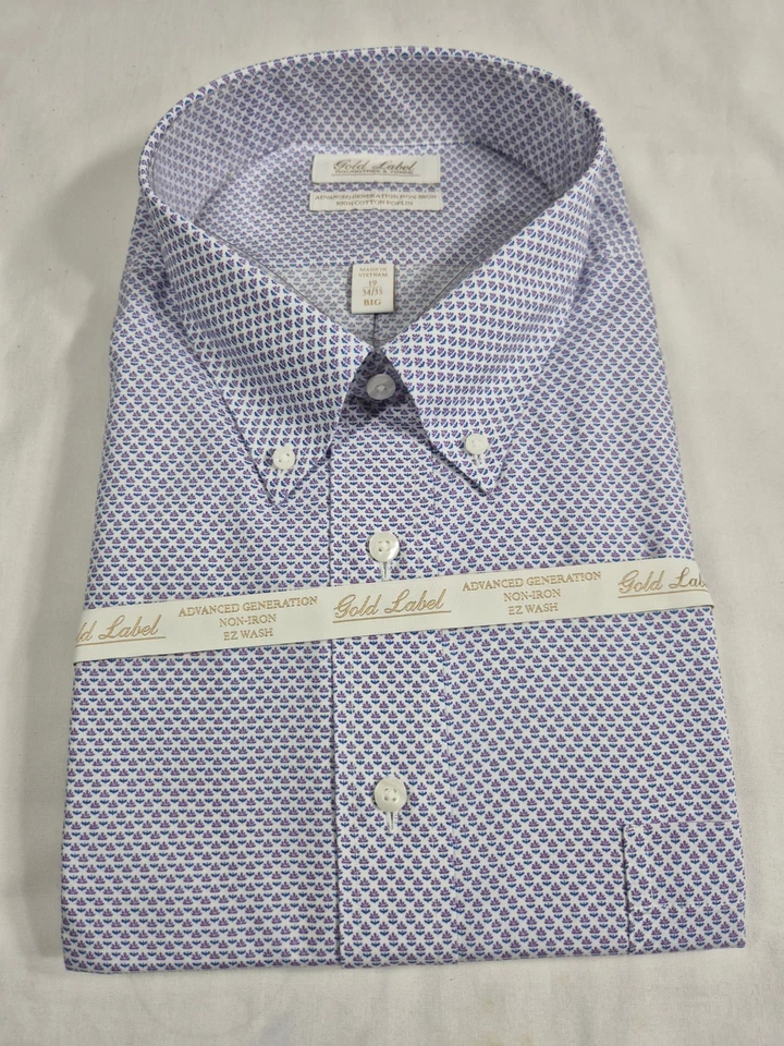 Camisa para hombre Roundtree Yorke Gold Label 19 34-35 púrpura blanco azul avance nueva con etiquetas 52 Foto 1 de 4