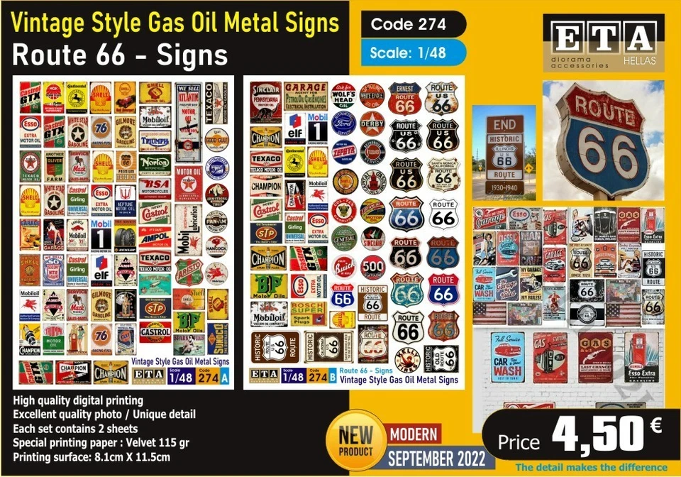 ETA DIORAMA VINTAGE STYLE GAS OIL METAL SIGNS COD.274 1:48 - Immagine 1 di 1