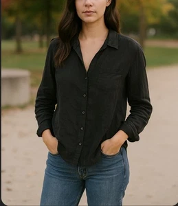 CP Shades Button Up Shirt Women S Black Silk Blend Long Sleeve Top Boho Designer - Picture 1 of 13