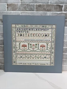 SAMPLER Completed Framed Needlework Embroidery Alphabet Flowers 22 X 21” - Picture 1 of 16