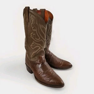 J Chisholm Cowboy Boots Mens US 9.5D Handmade Leather Ostrich Brown Western 931R - Picture 1 of 11