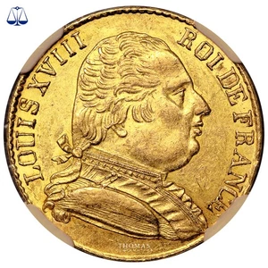 Monnaie France - Louis XVIII - 20 Francs or - 1815 R Londres - NGC MS 61 - Imagen 1 de 3