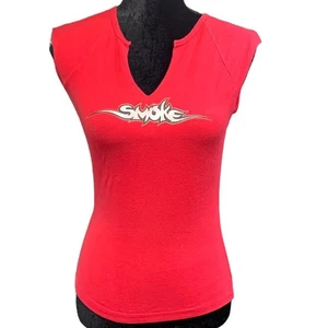 Smoke Merchandise LLC Red Sleeveless Top Graphic Tee Shirt Womens - Picture 1 of 5